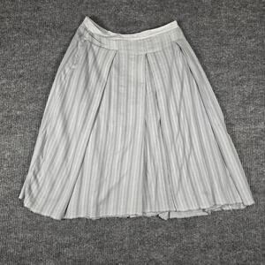 Hannoh Wessel Linen Skirt Womens 42 Gray Striped Pleated Midi Italy Raw Hem